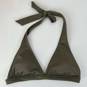 Aerie Halter Triangle Bikini Top Swim Olive Green Textured Knit